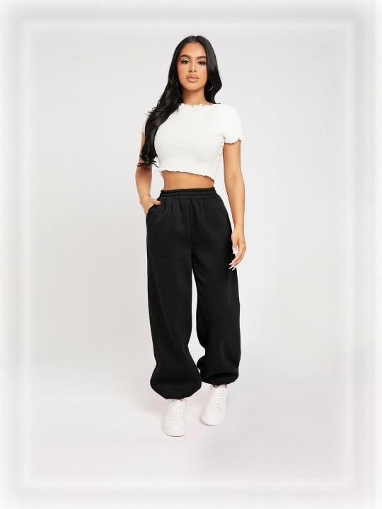 Image of Women?s Casual Black Jogger Pants ? Soft Pants with Adjustable Drawstring & Side Pockets