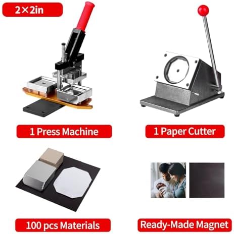 Photo Magnet Maker Machine - 50x50mm, 80x53mm, 90x65mm - DIY Refrigerator Magnet Button Maker Supplies for Home & Office - Create Custom Magnets Anywhere!