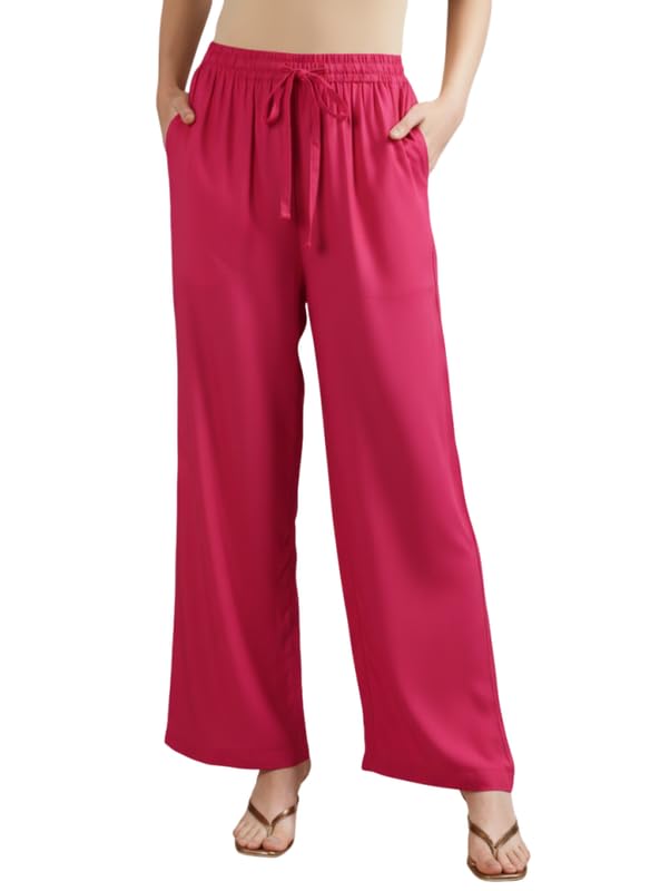 Solid Flared Palazzo Pants for Women Straight Wide Leg Kurti Palazzo Pant with Pocket Stylish Casual-image-0