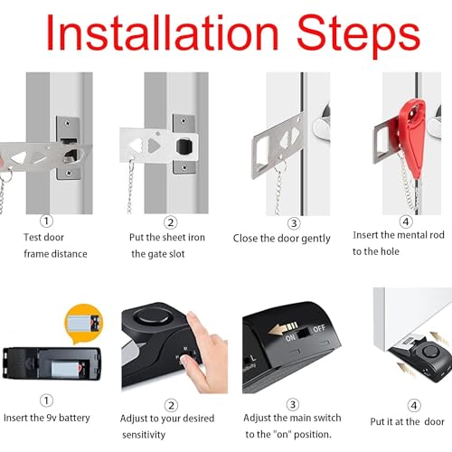 QEEYON Türstopper Alarm & Tragbares Türschloss, Alarm-Keil mit 120-dB-Alarm, Einstellbares Doppelschutz-Sicherheitstür-Kit für den persönlichen Schutz von Heimhotels und Reisen