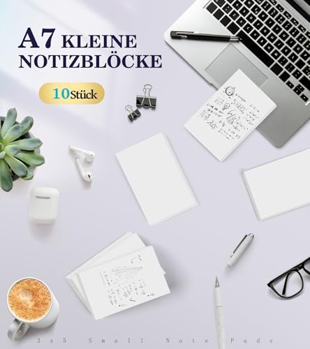 Roneky 10 Stück Notizblock A7 Notizblöcke kleine, kleine Schreibblöcke weißes Papier, Schreibblock A7 weiße Notizblöcke, 50 Blatt pro Blanko Mini Notizblock Kratzpapier für Büro Schule Haus