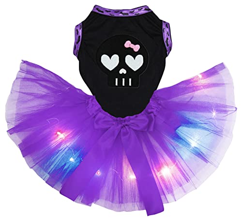 Robe pour chien avec tête de mort noire LED violette taille S