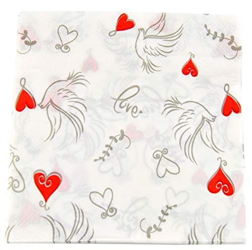 Home-X Doves And Hearts Paper Napkins, Square Disposable Party Napkins, 48 Count – 6.5" X 6.5" #TOP18