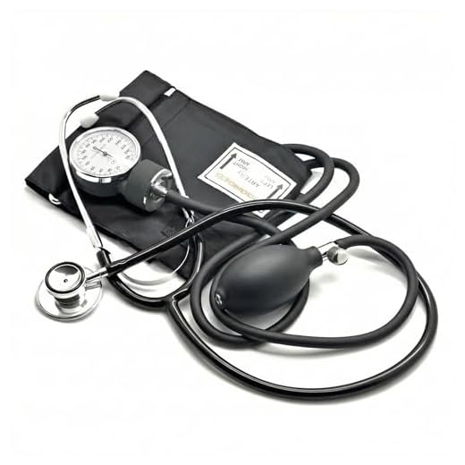 Belmalia Blutdruckmessgerät mit Doppelkopf-Stethoskop, Pumpball, Manometer, Manschette, Tasche für Rettungsdienst, Arzt, Praxis, Manuell, Schwarz
