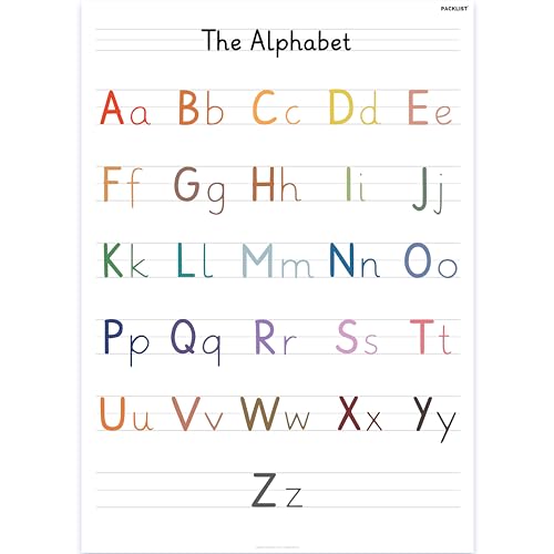 PACKLIST English Alphabet Plakat dla dzieci - bardzo duży A1 (84x60cm) ABC Wall Chart | Jasny, zabawny i kolorowy list do łatwej nauki, idealny wystrój dla klas szkolnych, przedszkoli i zabaw