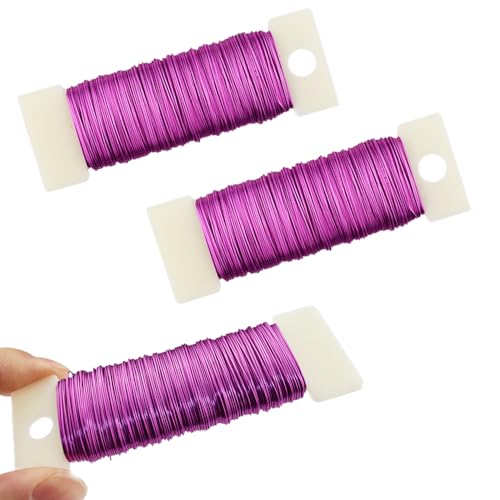HAHIYO 26Gauge Pink Metal Floral Wire - 3 Rolls, 115 Yards (345 Feet) - Flexible Paddle Wire for Craft, Christmas Wreath, Flower Arrangement, Bouquet Wrapping, Wedding, DIY