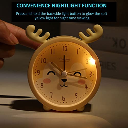Danse Jupe 3" Kids Alarm Clock Round Silicon Analog Desk Clock Cartoon Animal Silent Non Ticking,Backlight,Battery Operated For Bedroom,Yellow Cat #TOP2