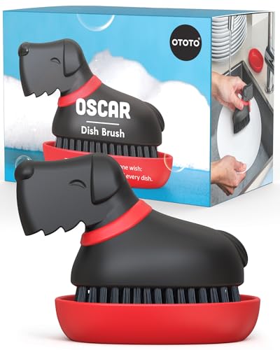 (New) OTOTO Oscar Dog Dish Brush - Dog Gifts, Daschund, Wiener Dog, Dish Scrub Brush, Dish Scrubber, Kitchen Vegetable Scrub Brush Palm Brush, White Elephant Gifts, Cute Kitchen Gadgets