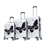 InUSA Butterfly Print Luggage with Spinner Wheels | Durable Lightweight Hardside Suitcase | Travel Bag with Handle and Trolley | (20in, 24in, 28in) 3 Piece Set