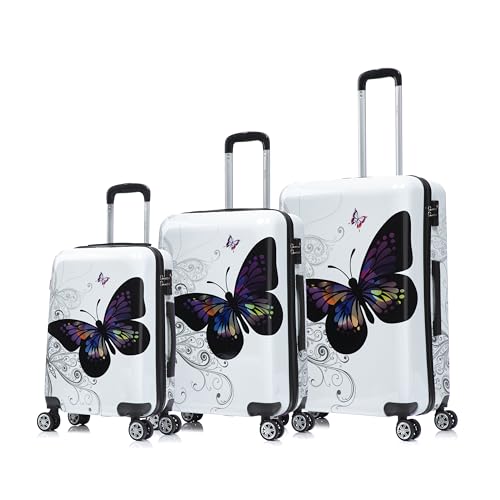 Image of InUSA Butterfly Print Luggage with Spinner Wheels | Durable Lightweight Hardside Suitcase | Travel Bag with Handle and Trolley | (20in, 24in, 28in) 3 Piece Set