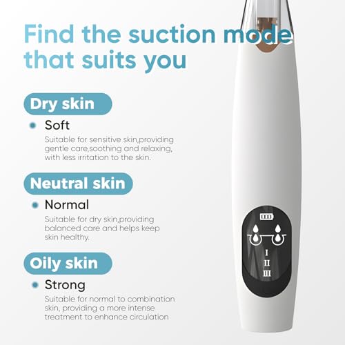Image of Blackhead Remover Pore Vacuum, Electric Facial Pore Extractor with Silicone Probes & Vibration Tech, 3 Suction Levels Pore Cleaner for Facial Cleansing, USB Rechargeable (White)