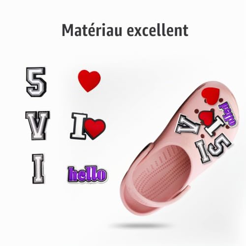 TSHAOUN 80 Pièces Charmes de Chaussure, Décoration de Chaussures de Chiffres et Lettres Bijoux de Chaussures de Coeur Hello, Shoes Breloque pour Chaussures pour Cadeau de Fête d'anniversaire (80 Pcs) – vue 4