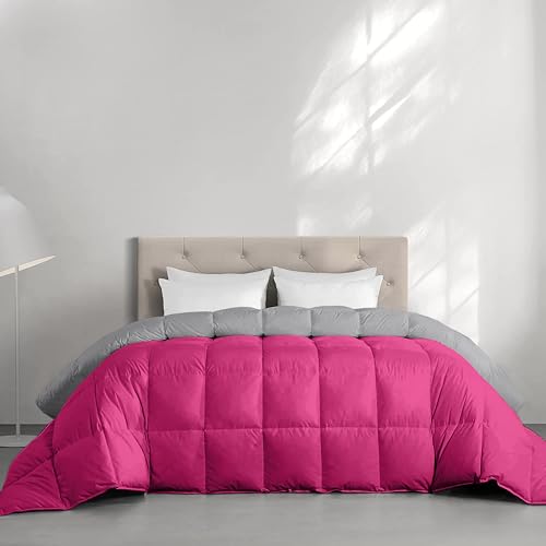 Image of Restful Sleep Reversible All Weather Comforter Single Bed Size - Dohar /Rajai /Blanket /Duvet -250 GSM Quilt Soft Microfiber Fill Single Size (60 inchX90 inch) - Hot Pink /Silver Grey Color