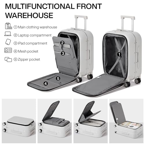 Image of Mixi Luggage Suitcase with Spinner Wheels, Travel Luggage Aluminum Frame PC Hardside with TSA Lock & Cover, Smoke White, 20-Inch, Fashion