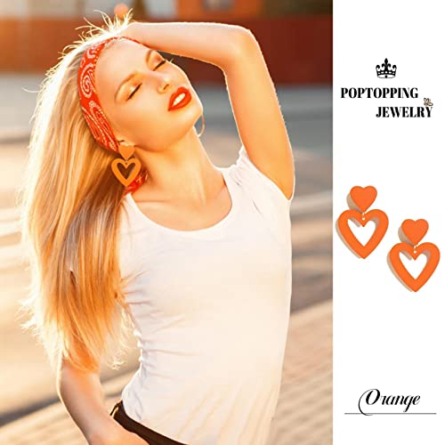 Poptopping Retro Heart Earrings Dangling Heart Drop Earrings For Women Love Heart Dangle Earrings Valentine's Day Mother's Day Gift (Orange) #TOP2
