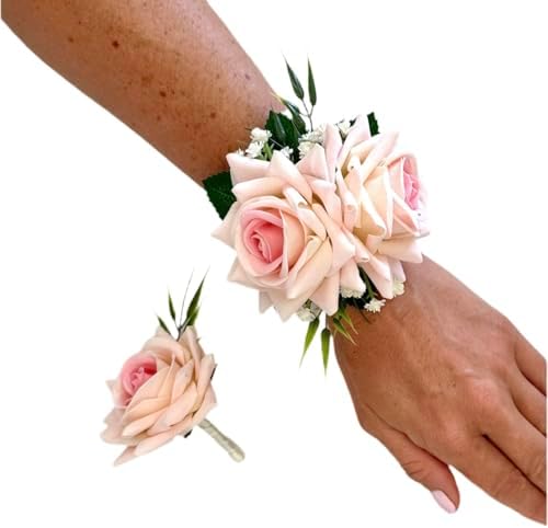 Flaural: Rose Wrist Corsage and Boutonniere Set, USA Handcrafted ...