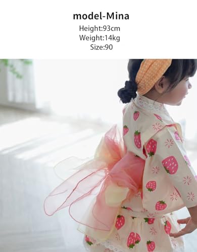 Jinbei Kids Girls 4-Pieces Set Cotton Breathable Kimono Summer Hair Decoration Cute Japanese Clothing 90-130cm2
