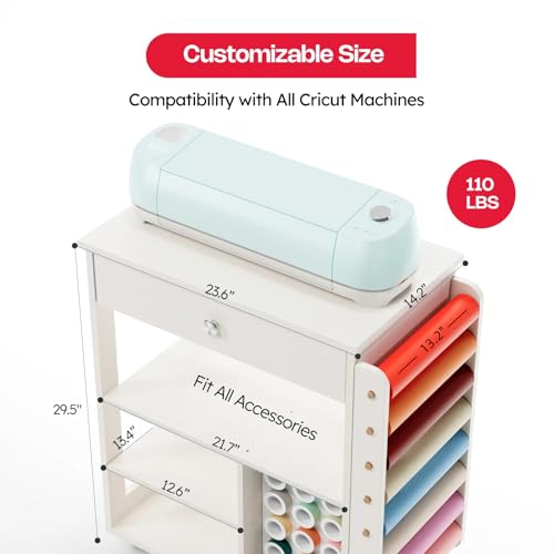 𝐂𝐫𝐚𝐟𝐢𝐭 Craft Cart Organizer Table Compatible with Cricut Rolling Organization and Storage with Vinyl Roll Holder, Crafting Cabinet Workstation Tool Accessories Holder for Craft Room (Patented)