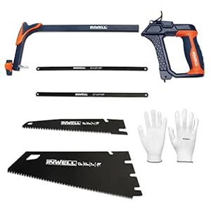4 In 1 Hand Saw with 4pc Blades Quick Change, Includes Drywall/Metal/Wood/Plastic Saw Blade, Work Glove, Soft and Non-Slip Handle, Fine Cut Hacksaw for Cutting Wood Metal PVC Wallboard