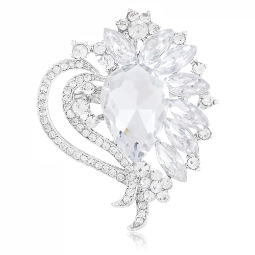 Image of LAXPICOL Vintage Austrian Crystal Elegant Heart Flower Brooch Pin For Women Wedding Broach Pin