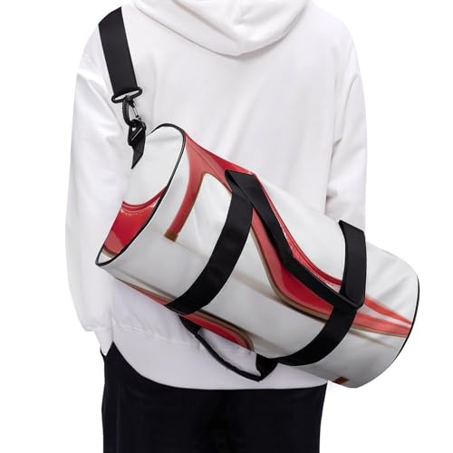 Bolsa de deporte cilíndrica roja unisex con correa para zapatos de tacón 6