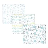 Luvable Friends Unisex Baby Muslin Cotton Swaddle Blanket, Basic Mint Elephant, One Size