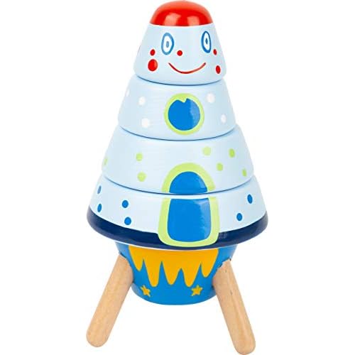 small foot 11450 Stapelrakete "Space" aus Holz, eine Spielzeugrakete und Motorikspielzeug in einem, 5-teilig, ab 1 Jahr