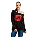 MAGICMK Woman’s Sweatershirt Lips Print Causal Blouse Off The Shoulder Long Sleeve Loose Slouchy Pullover Plus Size Tops…