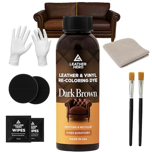 Leather Hero Leather Color Restorer Kit – Scratch Remover & Leather Dye for Couches, Furniture, Shoes, Car Seats – Easy DIY Recoloring Balm Alternative – Made in USA (Dark Brown)