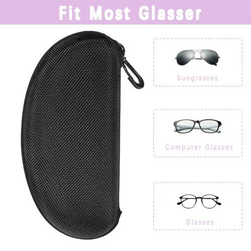 Heshebuy 3pcs Sunglasses Case Box, Portable Travel Zipper Hard Shell Eyeglasses Case Scratch Resistant Glasses Hook Glasses Organiser (Black Purple Rose)