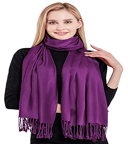 CJ Apparel Purple Solid Color Tassels Design Nepalese Shawl Scarf Wrap Stole Throw Head Wrap Pashmina Hand Made in Nepal New4