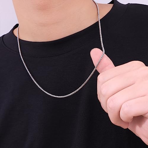 Fiusem Silver Chain For Men, 2Mm Mens Chain Necklaces, Stainless Steel Box Chain Necklace For Men Women And Boys, Mens Necklace 20 Inch #TOP2