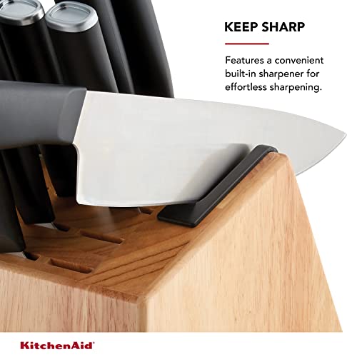 Kitchenaid Classic 12 Piece Knife Block Set With Built In Knife Sharpener, High Carbon Japanese Stainless Steel Kitchen Knives, Sharp Kitchen Knife Set With Block, Rubberwood #TOP2