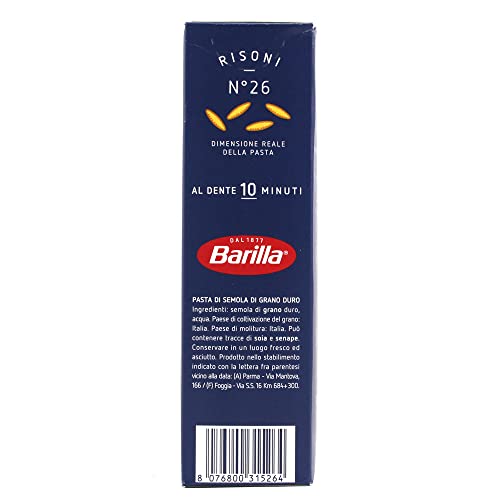 Risoni No. 26 Barilla pasta de trigo duro con forma de arroz para sopa y minestrone 4