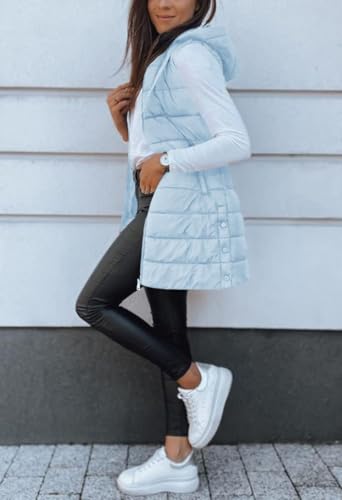 Veatzaer Women Long Vest Solid Color Sleeveless Hood Winter Puffer Vest Outwear — view 4