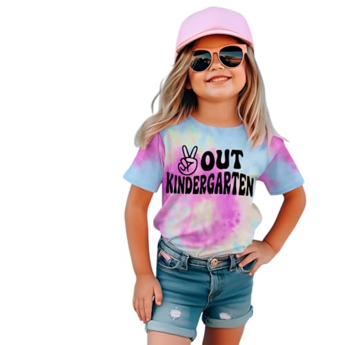 BOUTIKOME Toddler Boy Girl Kindergarten Graduation Shirt Kids Peace Out Kindergarten T-Shirt Cute Last Day of School Tee Tops(Blue Purple,6Years(120))