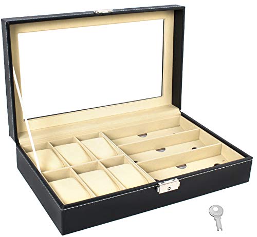 MALATEC 8512 - Estuche para Relojes (Varios Compartimentos, Piel sintética), Color Negro