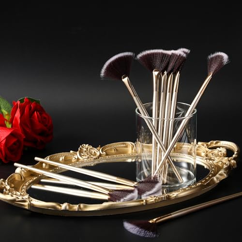 Image of 9 Pieces Facial Fan Mask Brushes, Soft Facial Applicator Brushes Tools for Peel Glycolic Makeup for Mud Cream(Brown)