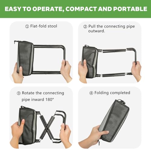Image of Portable Ultralight Travel Stool Camping Chair Fishing Stool - Gray Carbon Steel and Keychain, Handbag Style Pocket Foldable