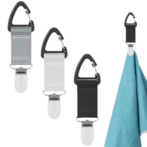 TOCCOOL 3PCS Multi-Functional Tennis Towel Hook & Clip - Durable Sports Hook for Backpacks/Fences, Portable Towel Organizer(White/Black/Light Grey)