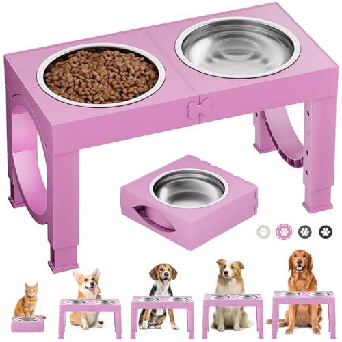 X XBEN Ciotole Rialzate per Cani Piccoli, Medi e Grandi, Ciotole per Cani con 5 Altezze Regolabile e con 2 Ciotole in Acciaio Inox da 1200 ML, Pieghevole e Antiscivolo