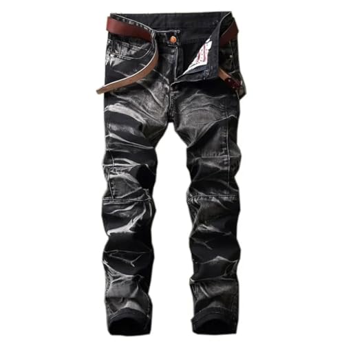 Men's Fashion Vintage Jeans Slim Straight Leg Tie Dye Pleated Biker Denim Pants Male Casual Pants3