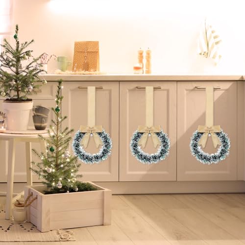 Retrowavy 12 Pcs Christmas Kitchen Cabinet Wreaths with Ribbon 3.94 Inch Mini Christmas Wreath Small Kitchen Xmas Decor for Window Door (Linen Color,Snowy Style) by Retrowavy - Image 3