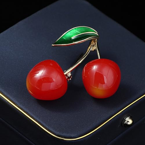 Red Cherry Collar Brooch Cute Fruit Corsage Lapel Pin Badge Wedding Shawl Pin for Girls Elegant Dress Clothing Suit Tie Acccessories Mother's Day Valentine's Day Birthday Ornament Gifts for Women Bff3