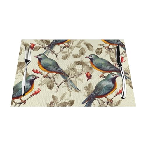 Set de table en PVC antitache lavable oiseaux vintage rustique - 8