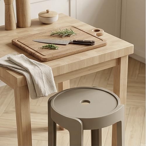 Image of The Artment Khaki Singal Tivo Plastic Stool Modern Stackable Multipurpose Stool with Anti-Slip Base | Lightweight Waterproof PP Stool for Bathroom, Kitchen, Balcony & Living Room, Home & Office