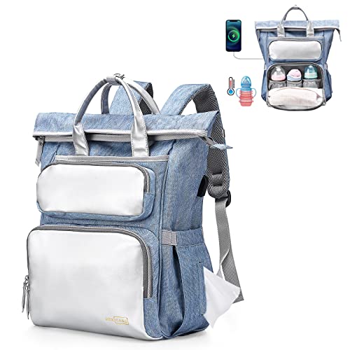 JEXICASE Diaper Bag Backpack for Mom Szipry, Waterproof Travel Back Pack for Moms Dads Large Unisex Baby Bags for Boys Girls (Sea Blue)
