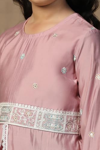 Image of Fashion Dream Girls Chanderi Silk Embroidered Top & Palazzo Set|Kids Salwar Suit|Ethnic Wear