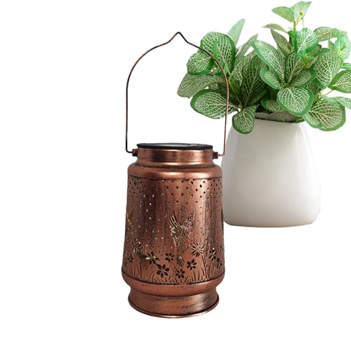 XIAOXIAOYU - Farolillos solares de colibrí para exterior, lámparas metálicas colgantes, decoración impermeable al aire libre, jardín, terraza y paisaje con diseño calado