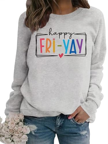 Funny Teacher Sweatshirt Women Happy Friday Graphic Long Sleeve Sweat Shirts Fall Weekend Teaching Life Pullover Top